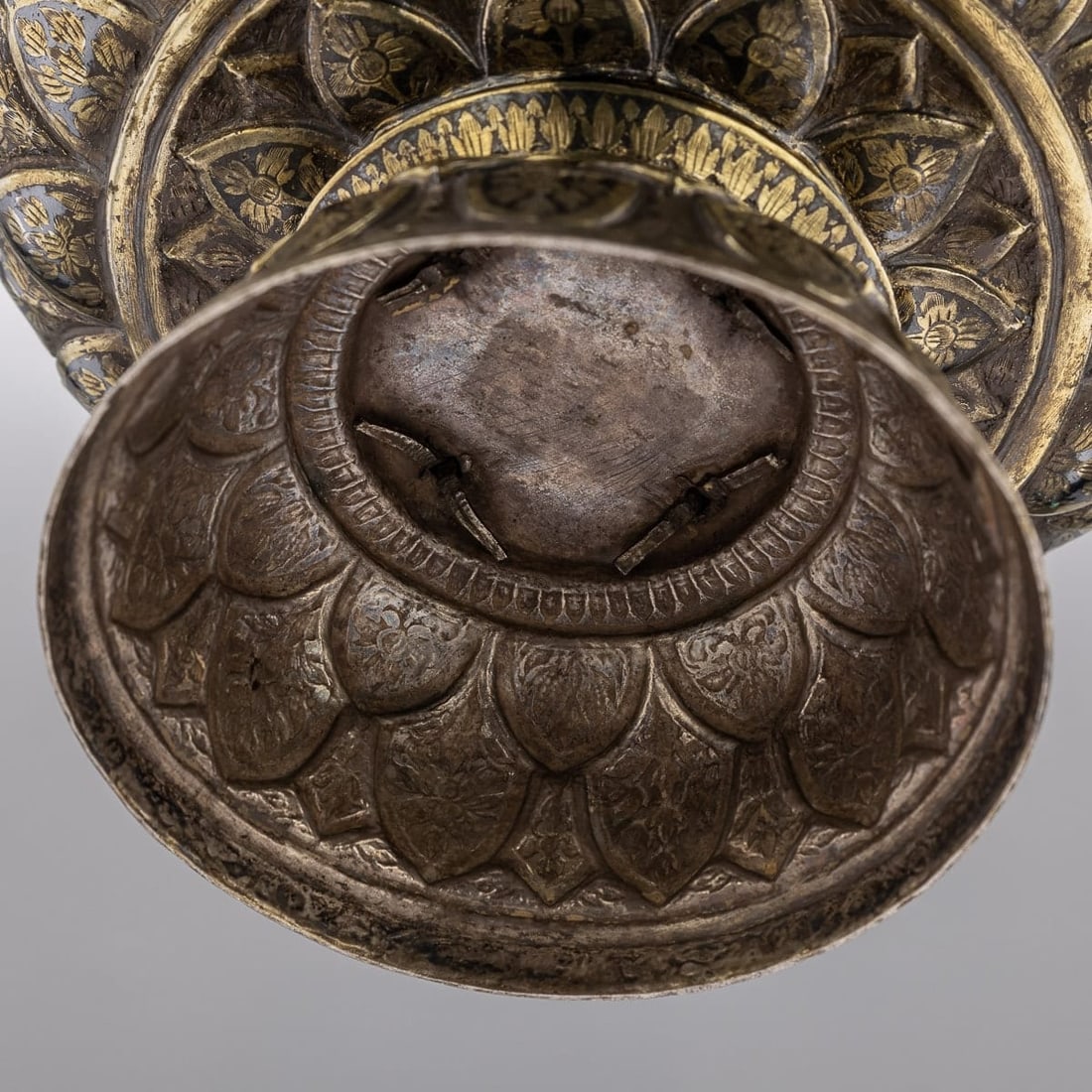 ANTIQUE 19thC THAI SOLID SILVER-GILT NIELLO ENAMEL BOWL, SIAM c.1800 - 17