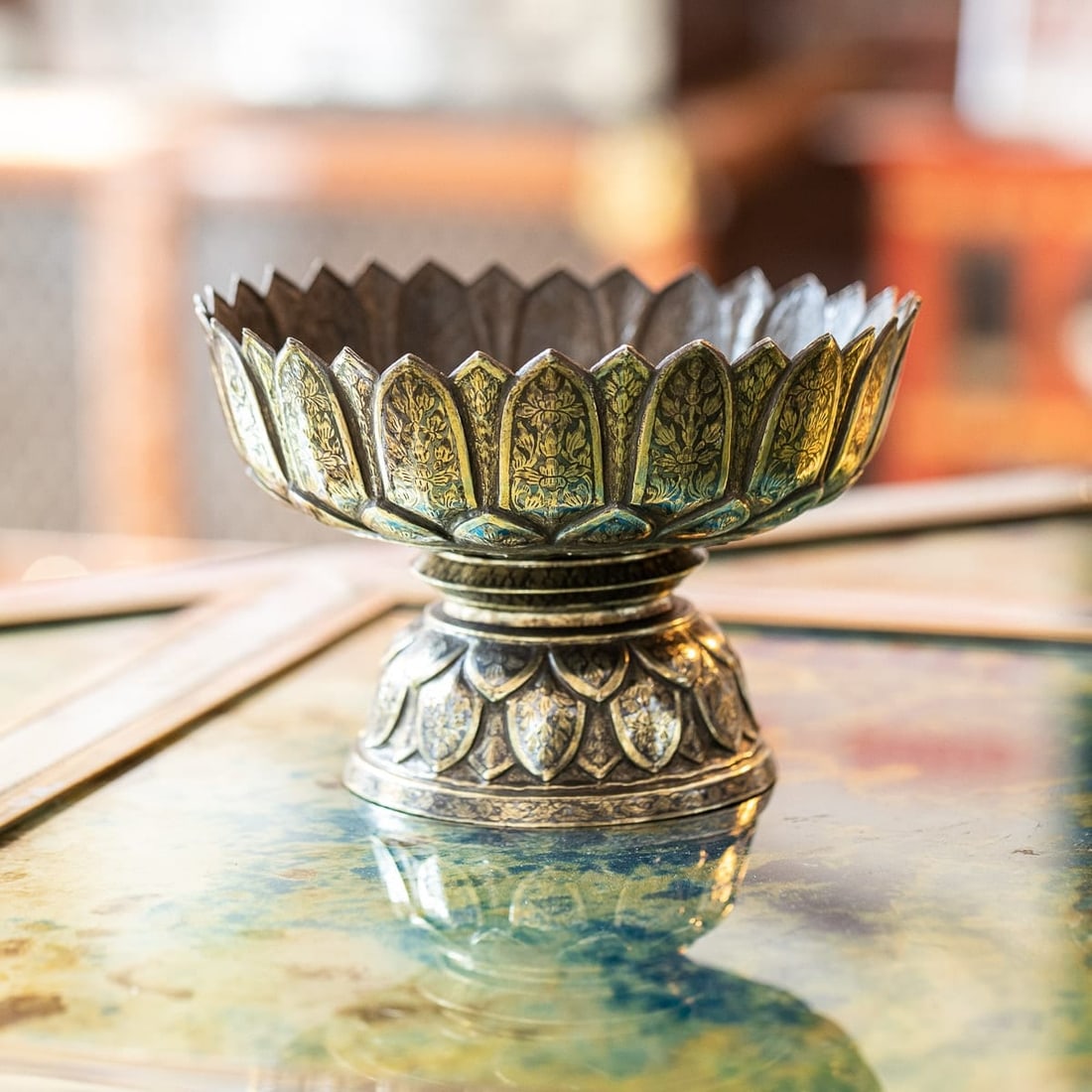 ANTIQUE 19thC THAI SOLID SILVER-GILT NIELLO ENAMEL BOWL, SIAM c.1800 - 2