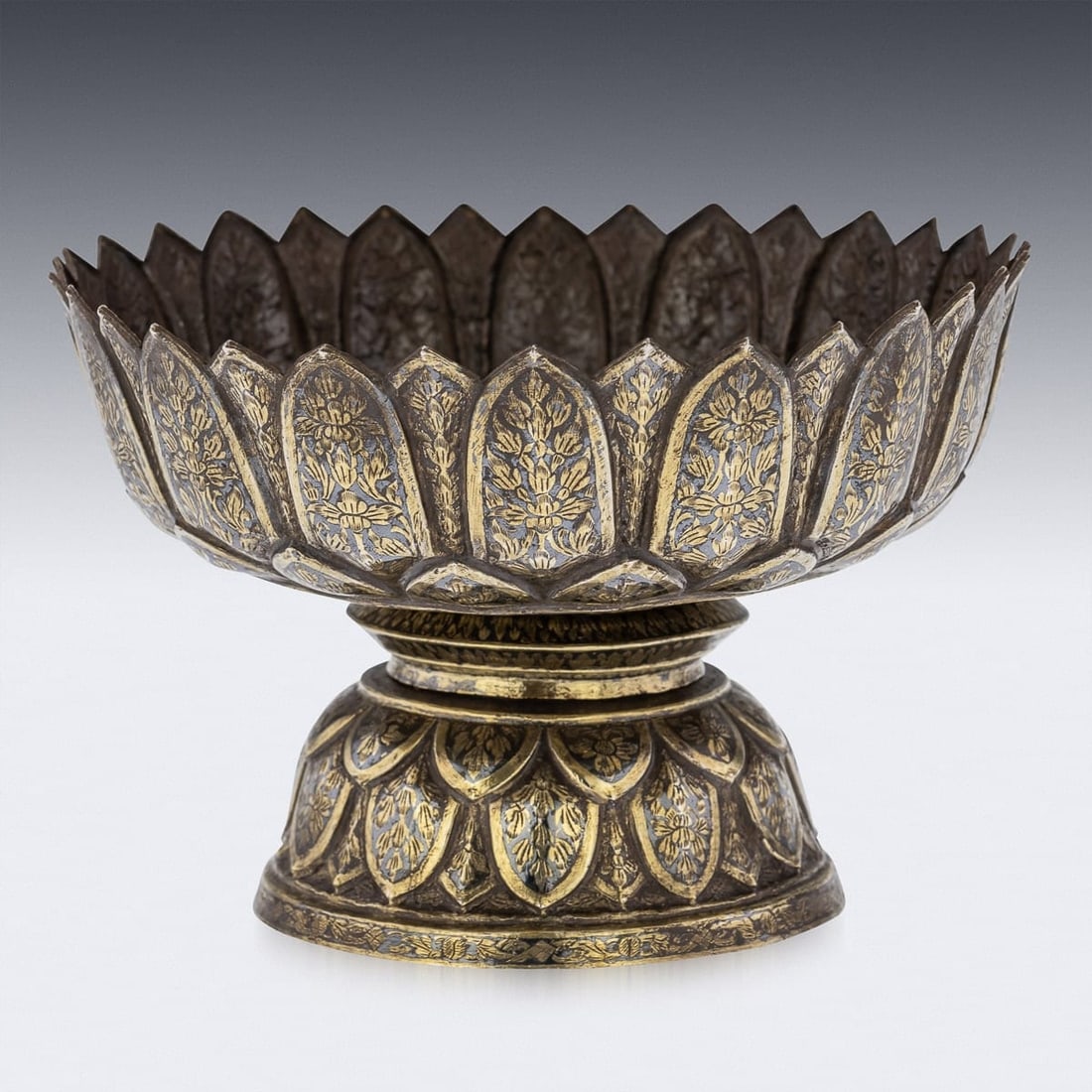 ANTIQUE 19thC THAI SOLID SILVER-GILT NIELLO ENAMEL BOWL, SIAM c.1800 - 3