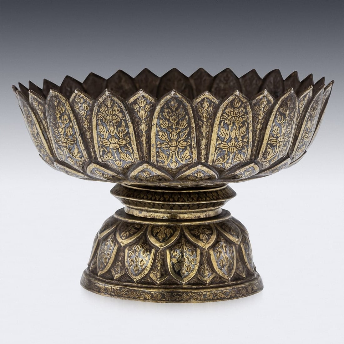 ANTIQUE 19thC THAI SOLID SILVER-GILT NIELLO ENAMEL BOWL, SIAM c.1800 - 4