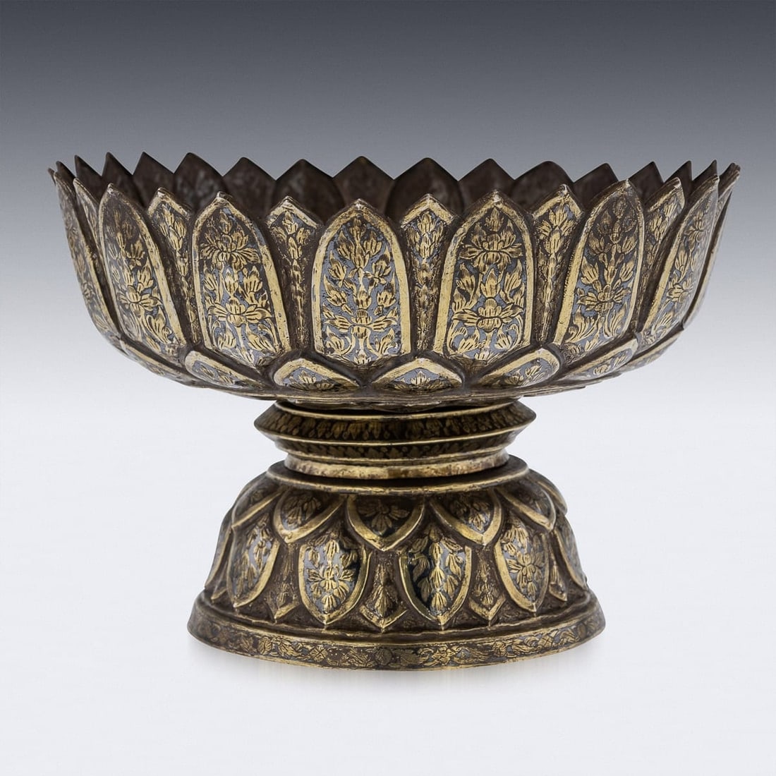 ANTIQUE 19thC THAI SOLID SILVER-GILT NIELLO ENAMEL BOWL, SIAM c.1800 - 5