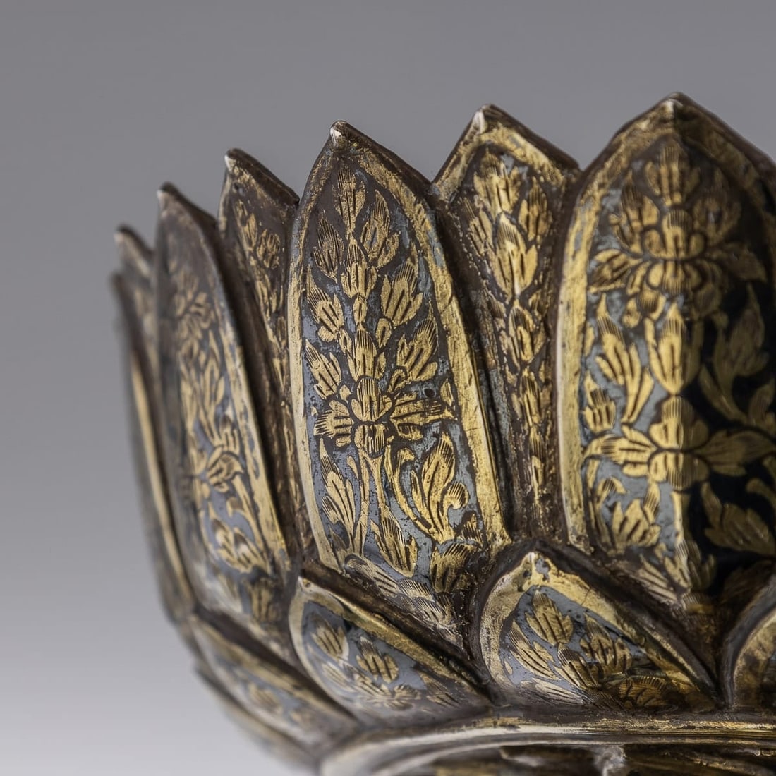 ANTIQUE 19thC THAI SOLID SILVER-GILT NIELLO ENAMEL BOWL, SIAM c.1800 - 9