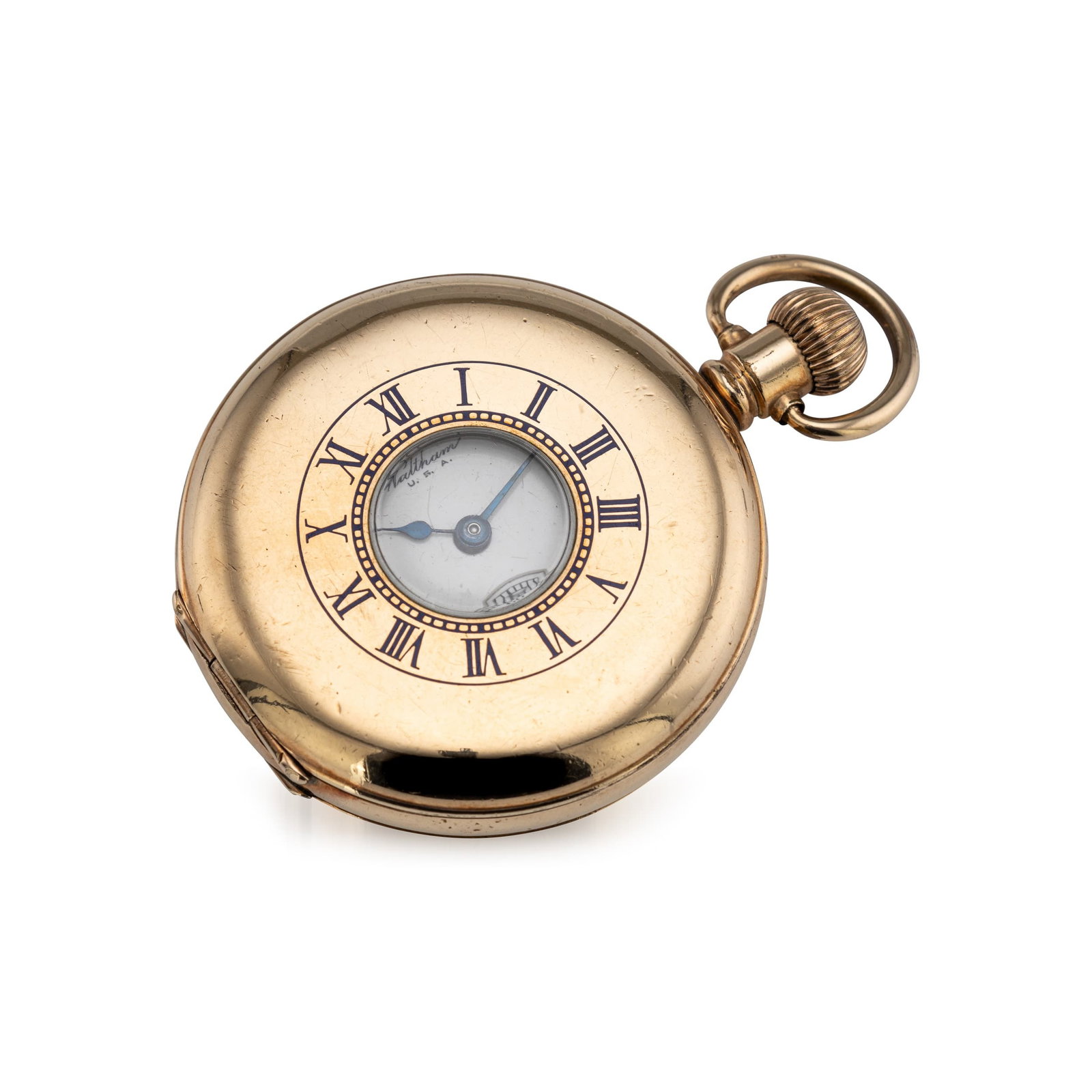 20thC WALTHAM U.S.A. 10CT GOLD FILLED HALF HUNTER POCKET WATCH, DENNISON CASE (1 of 10)