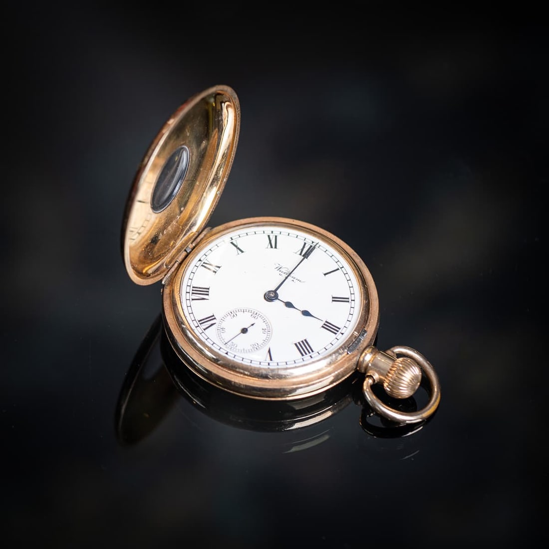 20thC WALTHAM U.S.A. 10CT GOLD FILLED HALF HUNTER POCKET WATCH, DENNISON CASE - 2