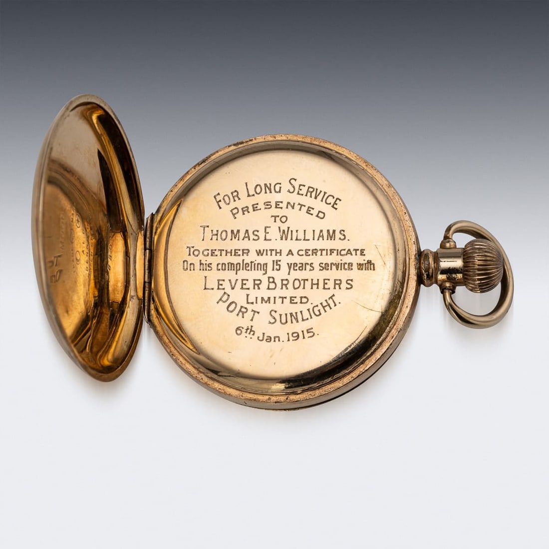 20thC WALTHAM U.S.A. 10CT GOLD FILLED HALF HUNTER POCKET WATCH, DENNISON CASE - 5