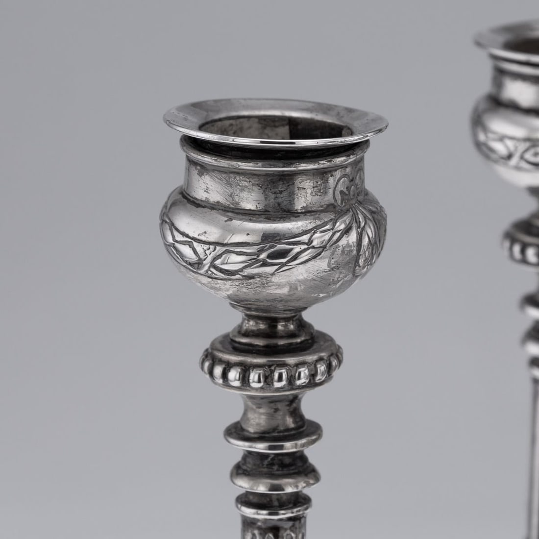ANTIQUE 19thC GERMAN HANAU PAIR OF SOLID SILVER CANDELABRAS - 11