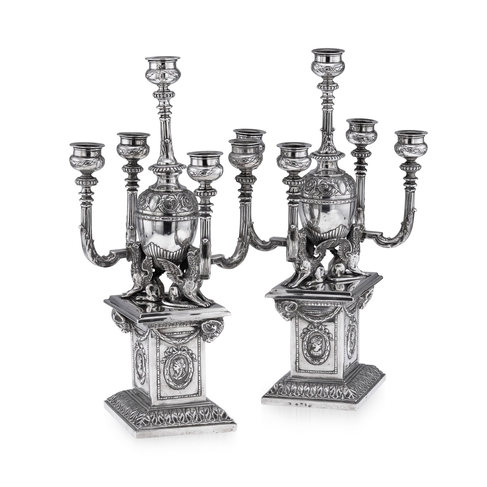 ANTIQUE 19thC GERMAN HANAU PAIR OF SOLID SILVER CANDELABRAS (1 of 20)