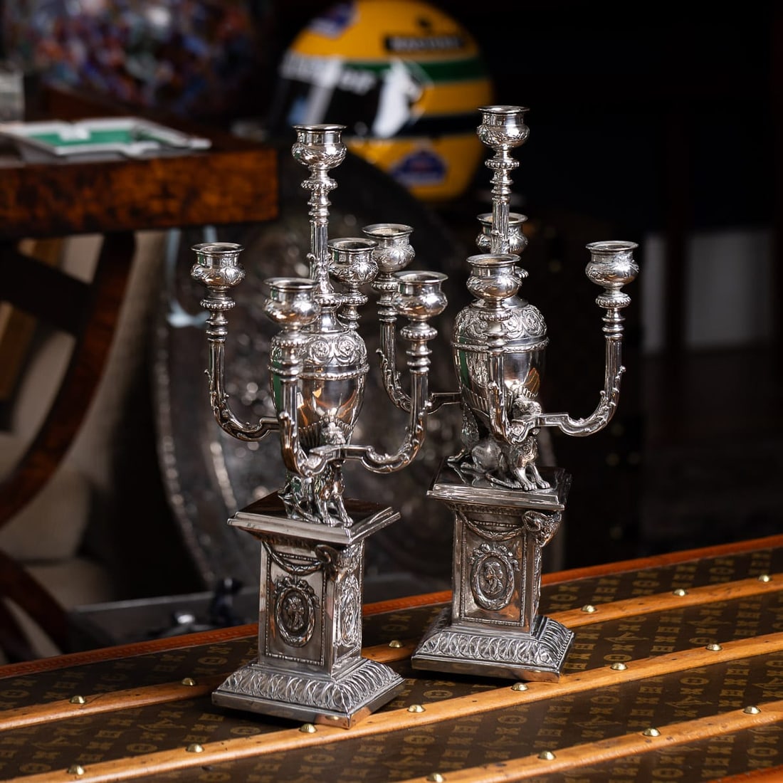 ANTIQUE 19thC GERMAN HANAU PAIR OF SOLID SILVER CANDELABRAS - 2