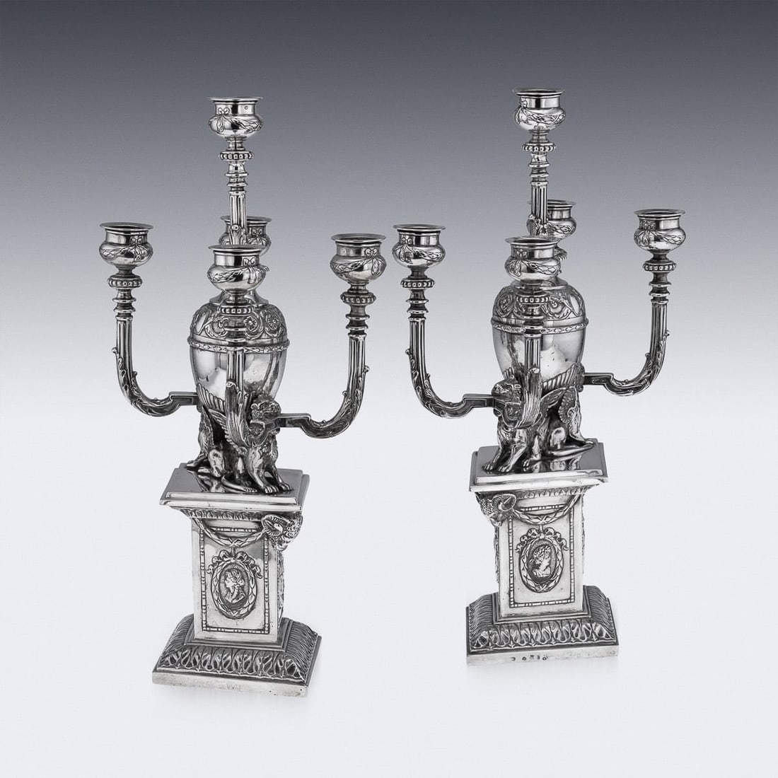 ANTIQUE 19thC GERMAN HANAU PAIR OF SOLID SILVER CANDELABRAS - 3