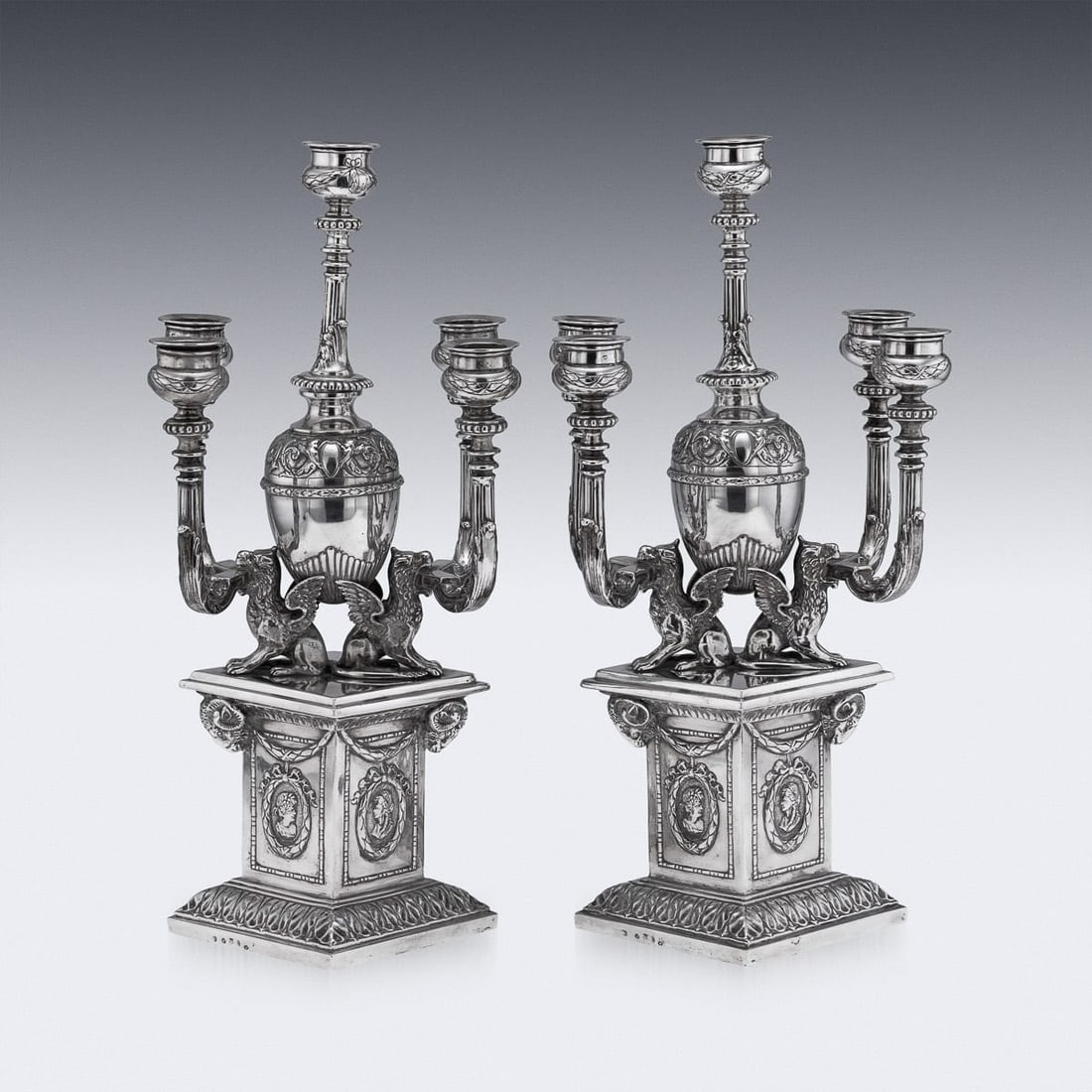 ANTIQUE 19thC GERMAN HANAU PAIR OF SOLID SILVER CANDELABRAS - 4