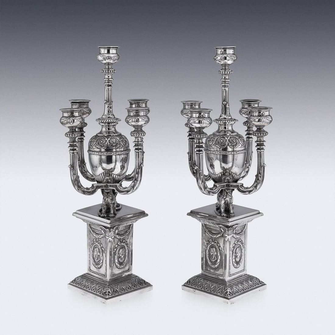 ANTIQUE 19thC GERMAN HANAU PAIR OF SOLID SILVER CANDELABRAS - 5