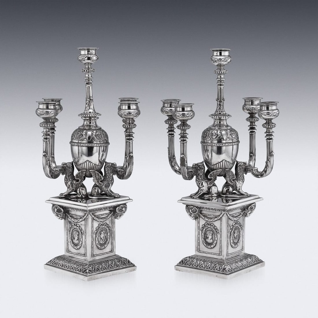 ANTIQUE 19thC GERMAN HANAU PAIR OF SOLID SILVER CANDELABRAS - 6
