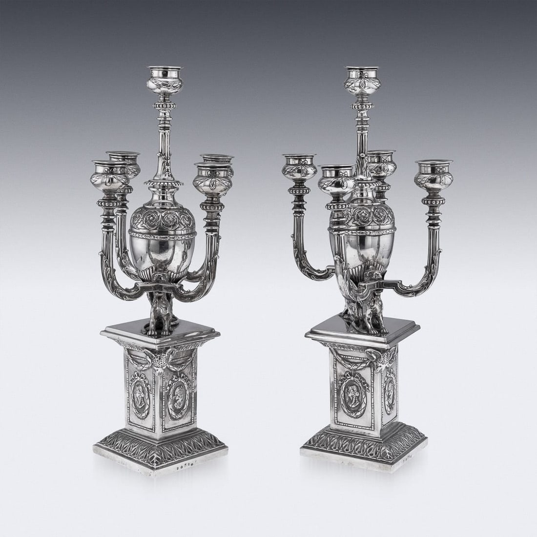 ANTIQUE 19thC GERMAN HANAU PAIR OF SOLID SILVER CANDELABRAS - 7