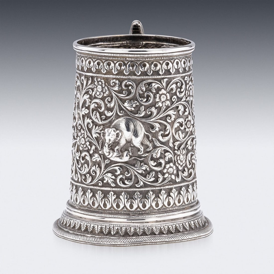 ANTIQUE 19thC INDIAN KUTCH SOLID SILVER MUG, OOMERSI MAWJI BHUJ c.1890 - 5