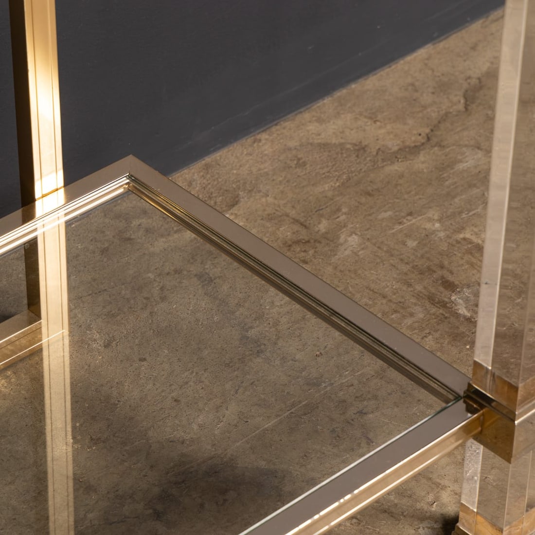 20thC FRENCH BRASS & LUCITE CONSOLE TABLE BY PIERRE VANDEL c.1970 - 8