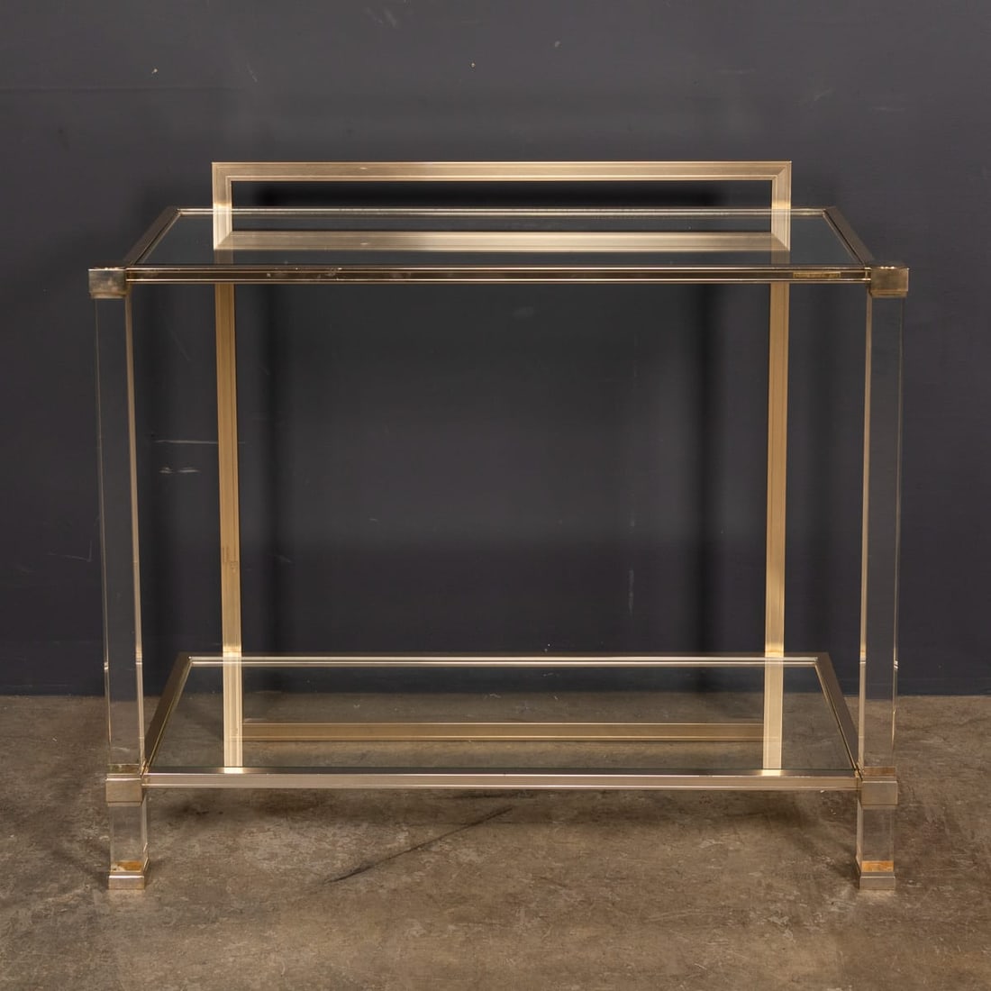 20thC FRENCH BRASS & LUCITE CONSOLE TABLE BY PIERRE VANDEL c.1970 - 2