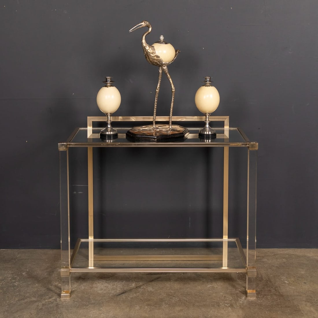 20thC FRENCH BRASS & LUCITE CONSOLE TABLE BY PIERRE VANDEL c.1970 - 3