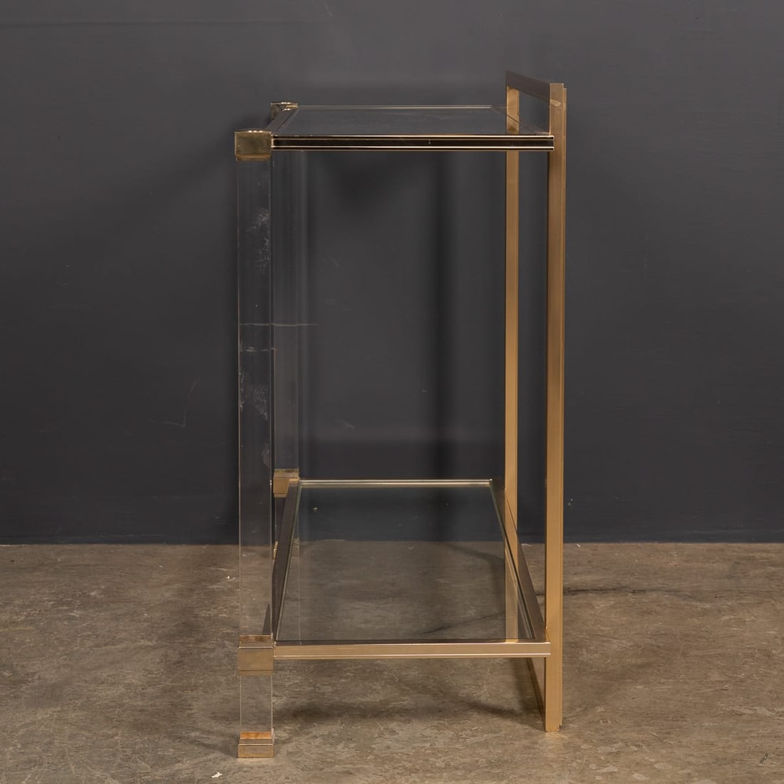 20thC FRENCH BRASS & LUCITE CONSOLE TABLE BY PIERRE VANDEL c.1970 - 4