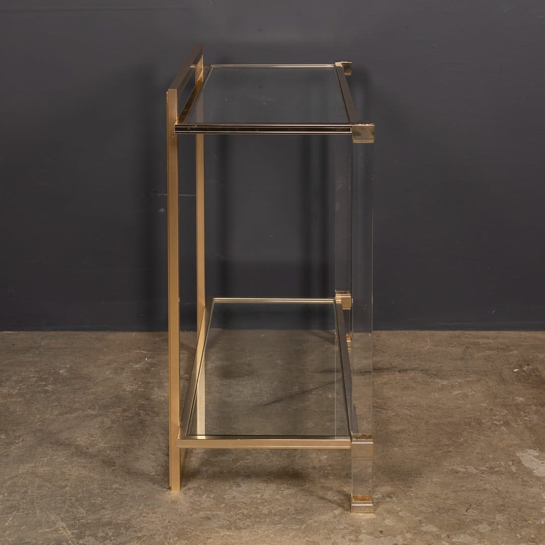 20thC FRENCH BRASS & LUCITE CONSOLE TABLE BY PIERRE VANDEL c.1970 - 6