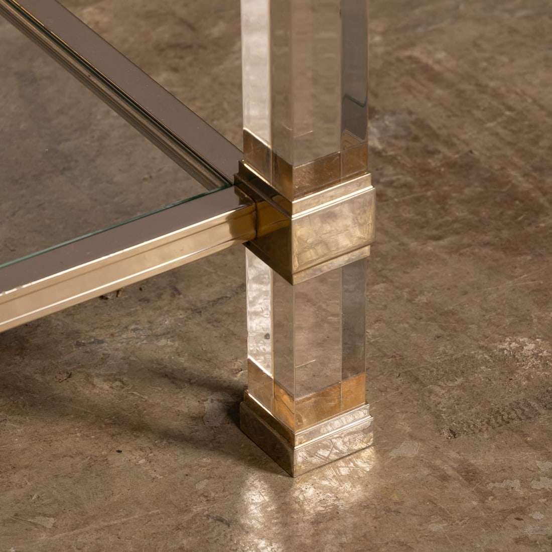 20thC FRENCH BRASS & LUCITE CONSOLE TABLE BY PIERRE VANDEL c.1970 - 7