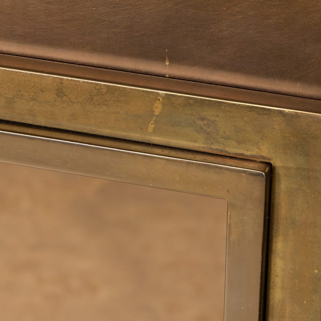 VINTAGE 20thC BRASS & BRONZED SQUARE MIRROR BY BELGO CHROM, BELGIUM - 15