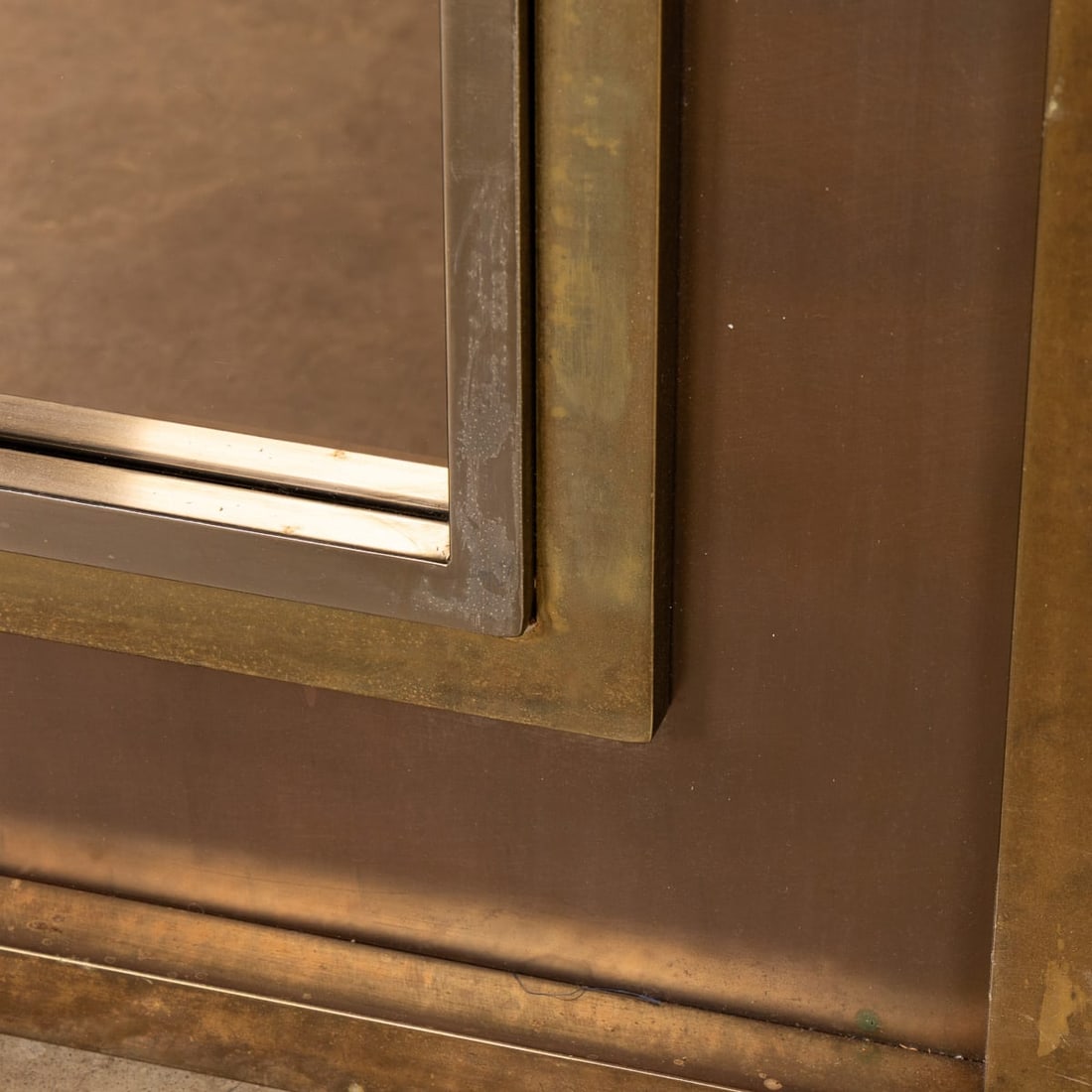 VINTAGE 20thC BRASS & BRONZED SQUARE MIRROR BY BELGO CHROM, BELGIUM - 18