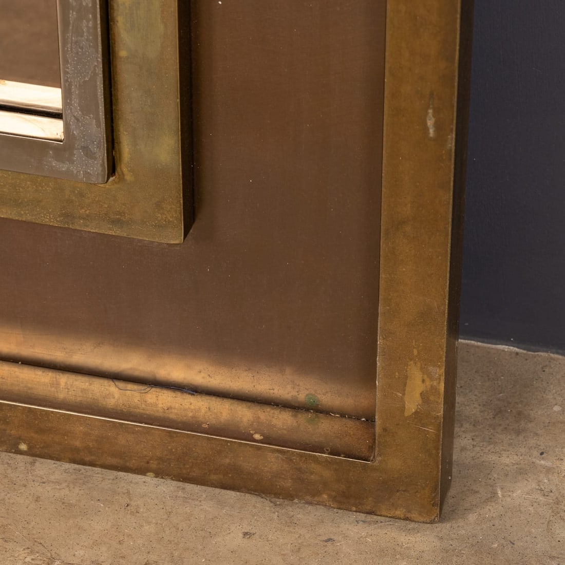 VINTAGE 20thC BRASS & BRONZED SQUARE MIRROR BY BELGO CHROM, BELGIUM - 19