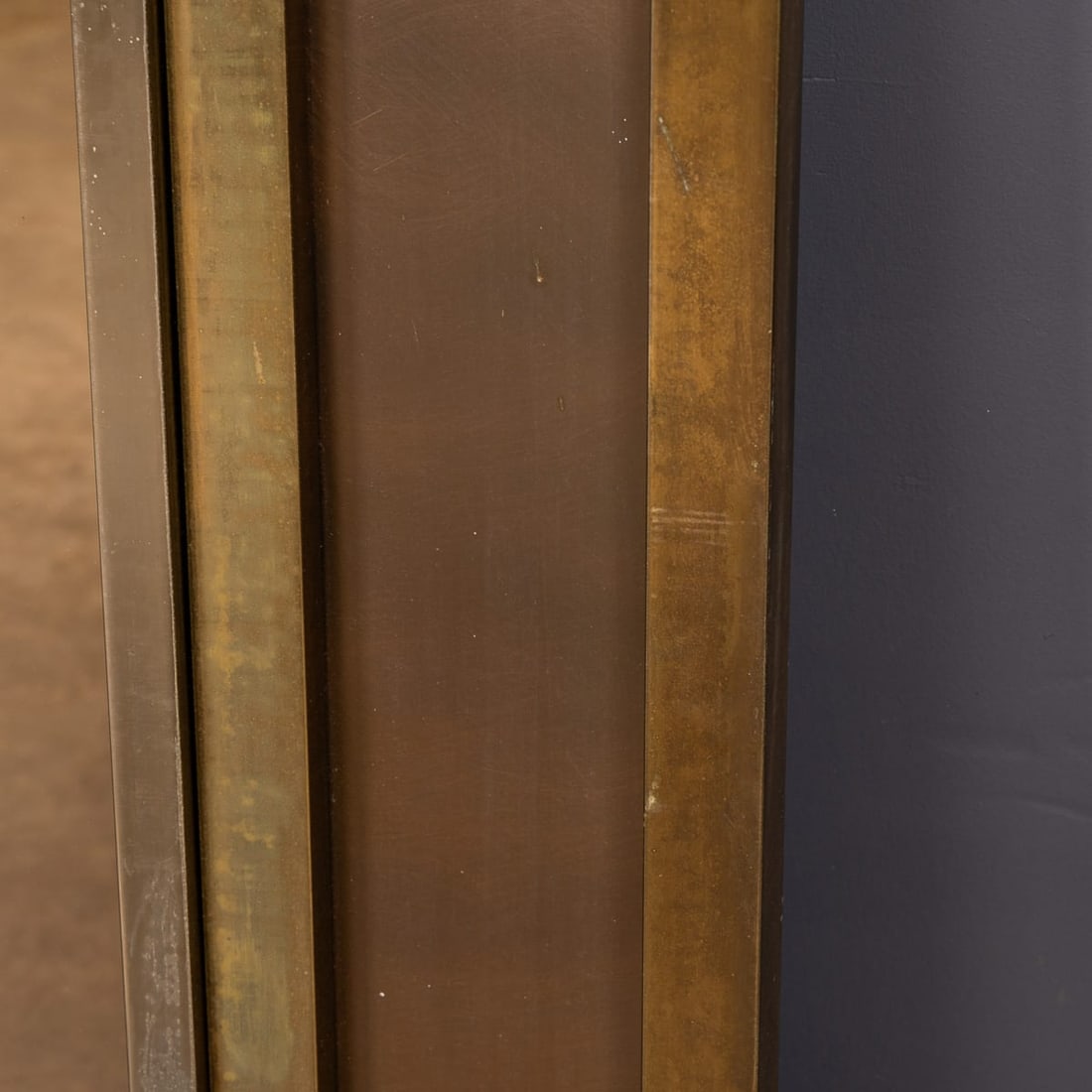 VINTAGE 20thC BRASS & BRONZED SQUARE MIRROR BY BELGO CHROM, BELGIUM - 20