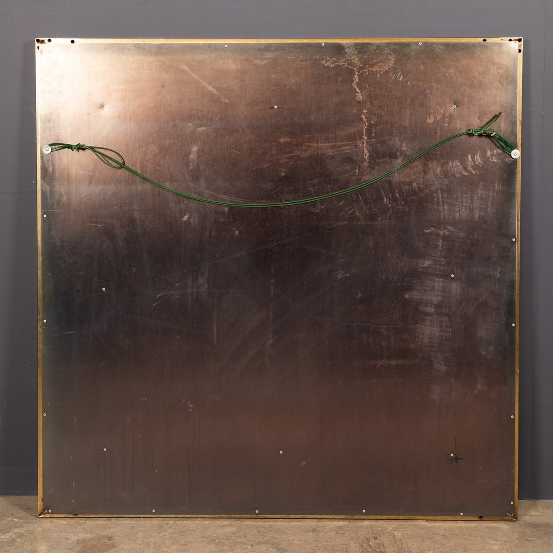 VINTAGE 20thC BRASS & BRONZED SQUARE MIRROR BY BELGO CHROM, BELGIUM - 4
