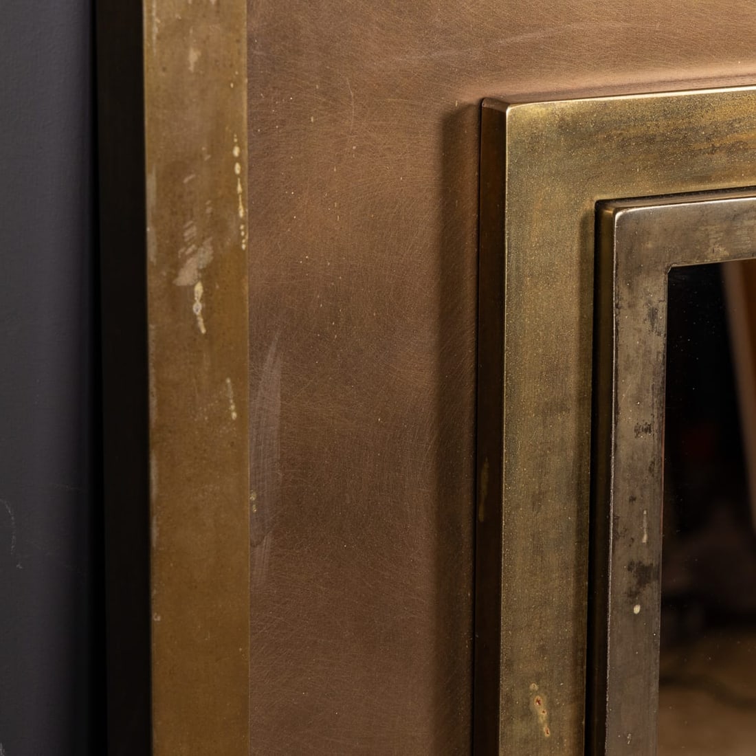 VINTAGE 20thC BRASS & BRONZED SQUARE MIRROR BY BELGO CHROM, BELGIUM - 6