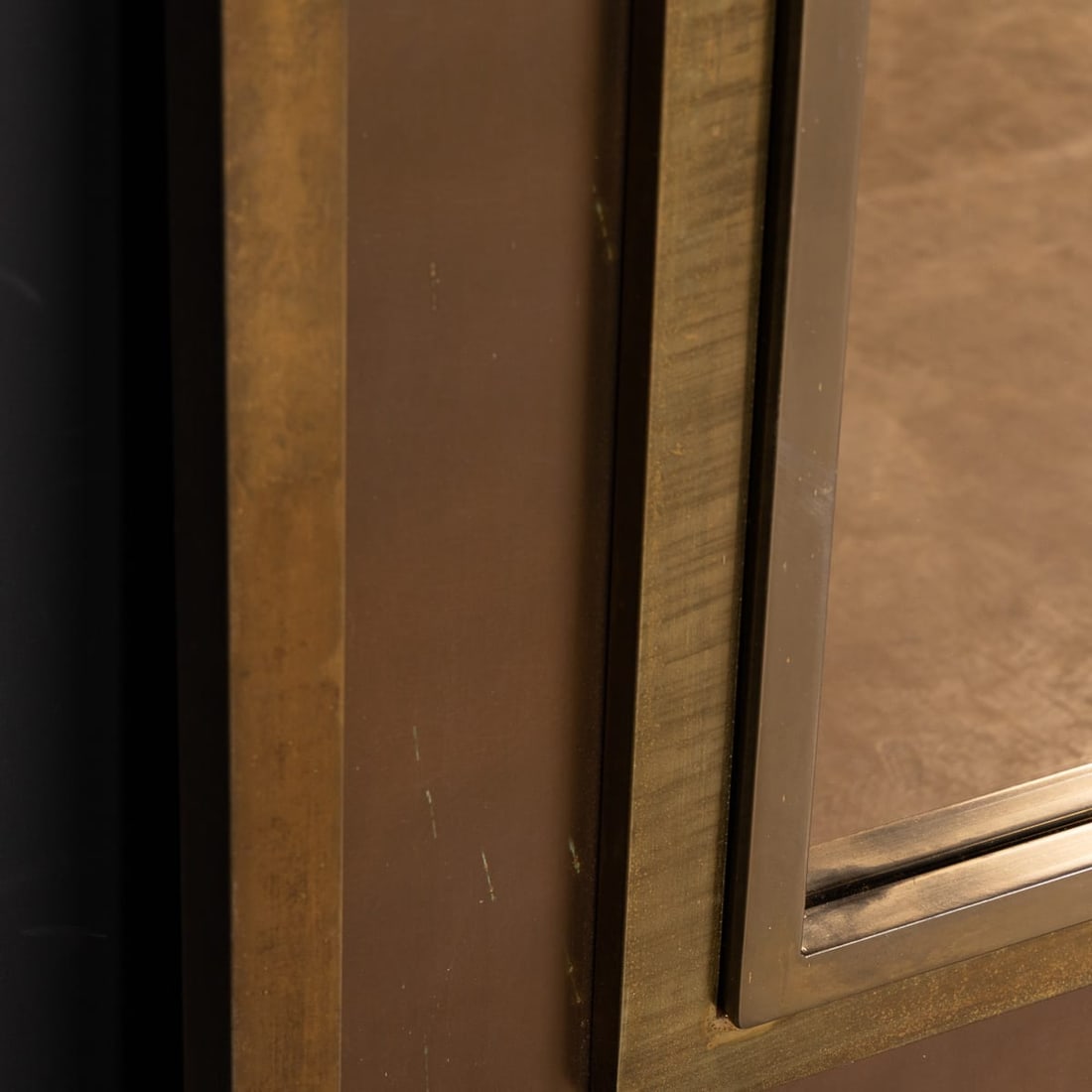 VINTAGE 20thC BRASS & BRONZED SQUARE MIRROR BY BELGO CHROM, BELGIUM - 8