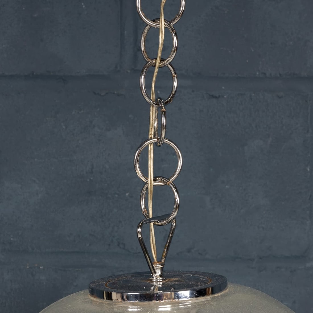 20thC ITALIAN WHITE & CLEAR MURANO GLASS PENDANT LAMP c.1970 - 12