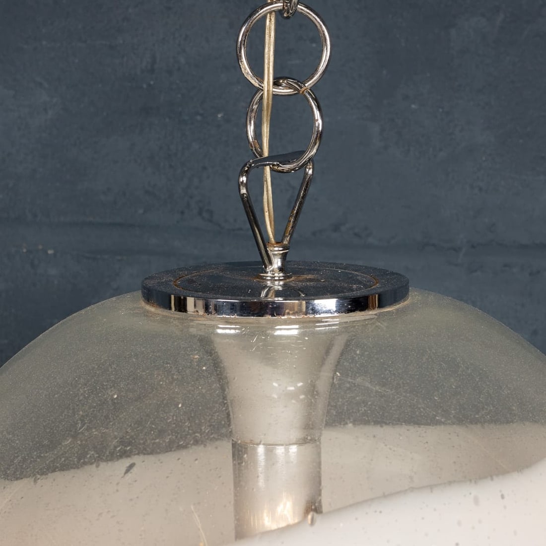 20thC ITALIAN WHITE & CLEAR MURANO GLASS PENDANT LAMP c.1970 - 14