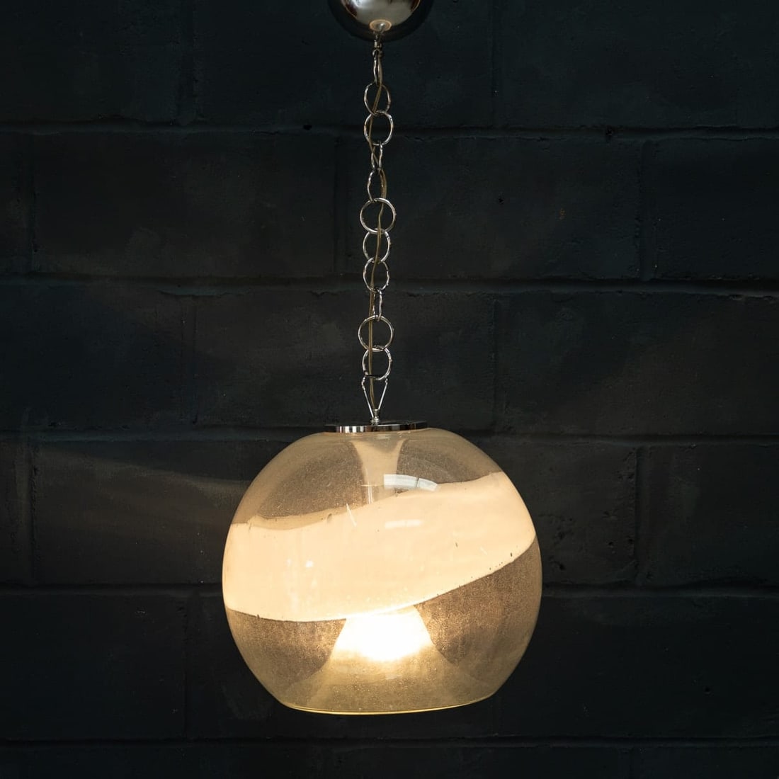 20thC ITALIAN WHITE & CLEAR MURANO GLASS PENDANT LAMP c.1970 - 4