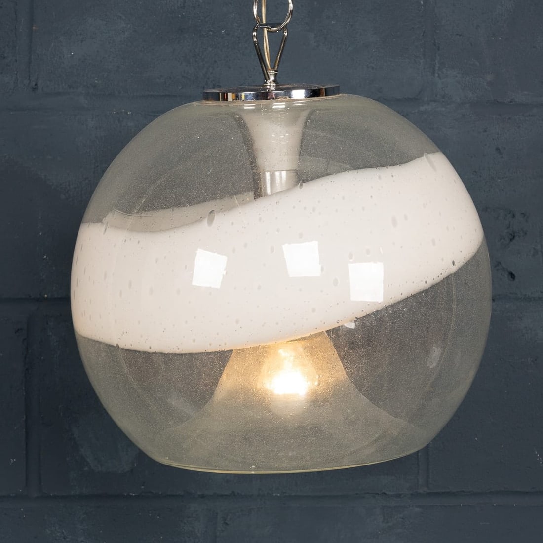 20thC ITALIAN WHITE & CLEAR MURANO GLASS PENDANT LAMP c.1970 - 5