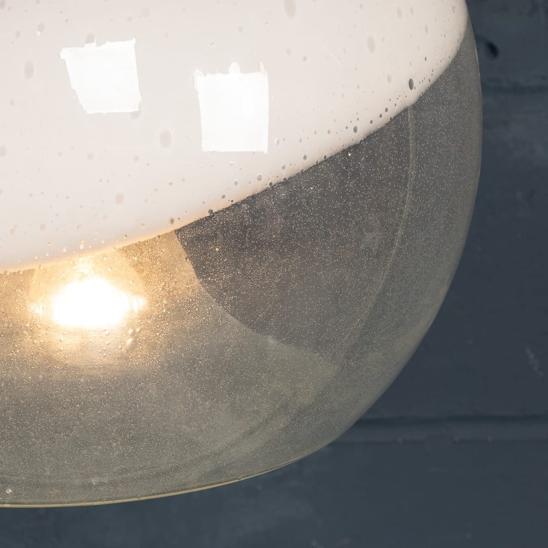 20thC ITALIAN WHITE & CLEAR MURANO GLASS PENDANT LAMP c.1970 - 7