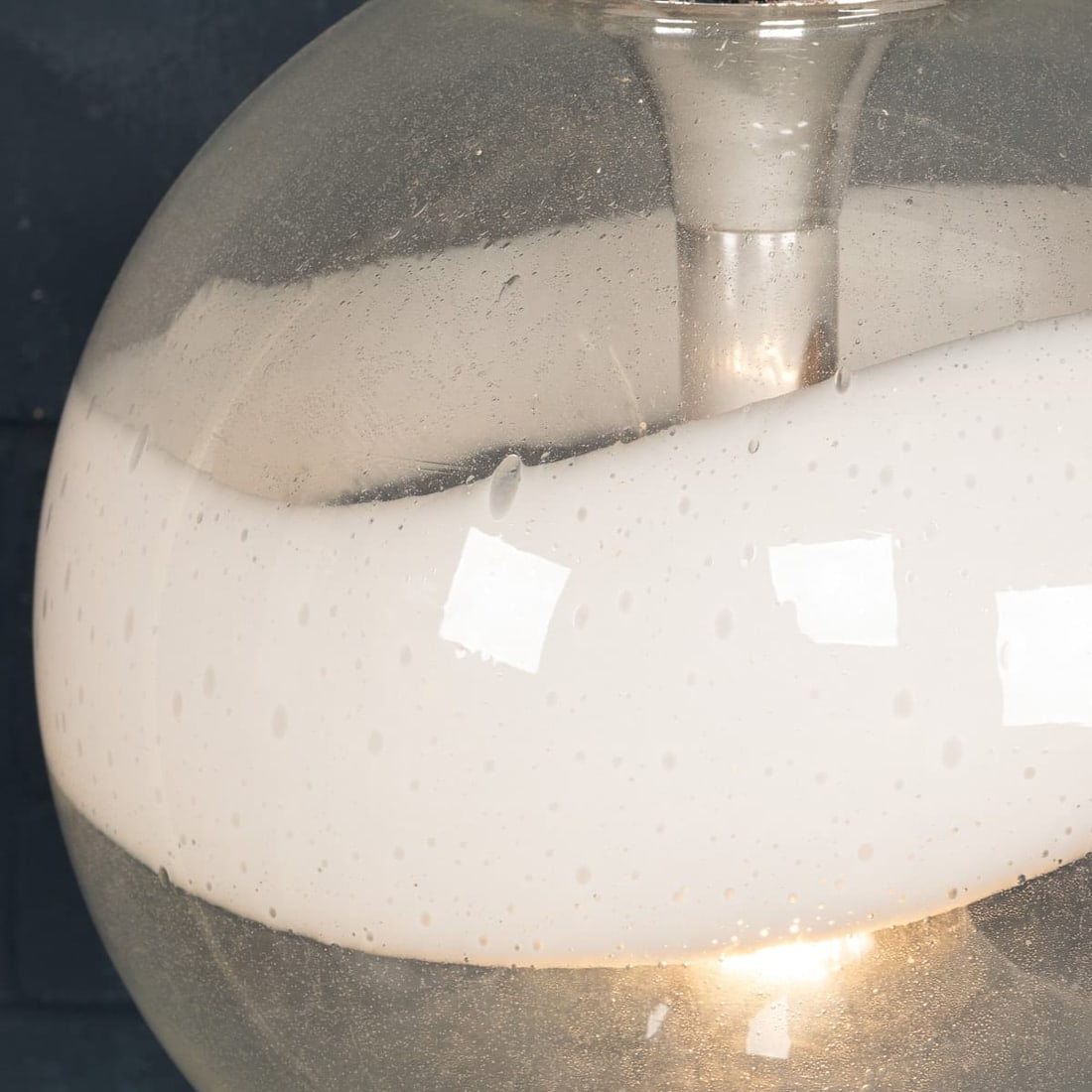 20thC ITALIAN WHITE & CLEAR MURANO GLASS PENDANT LAMP c.1970 - 9
