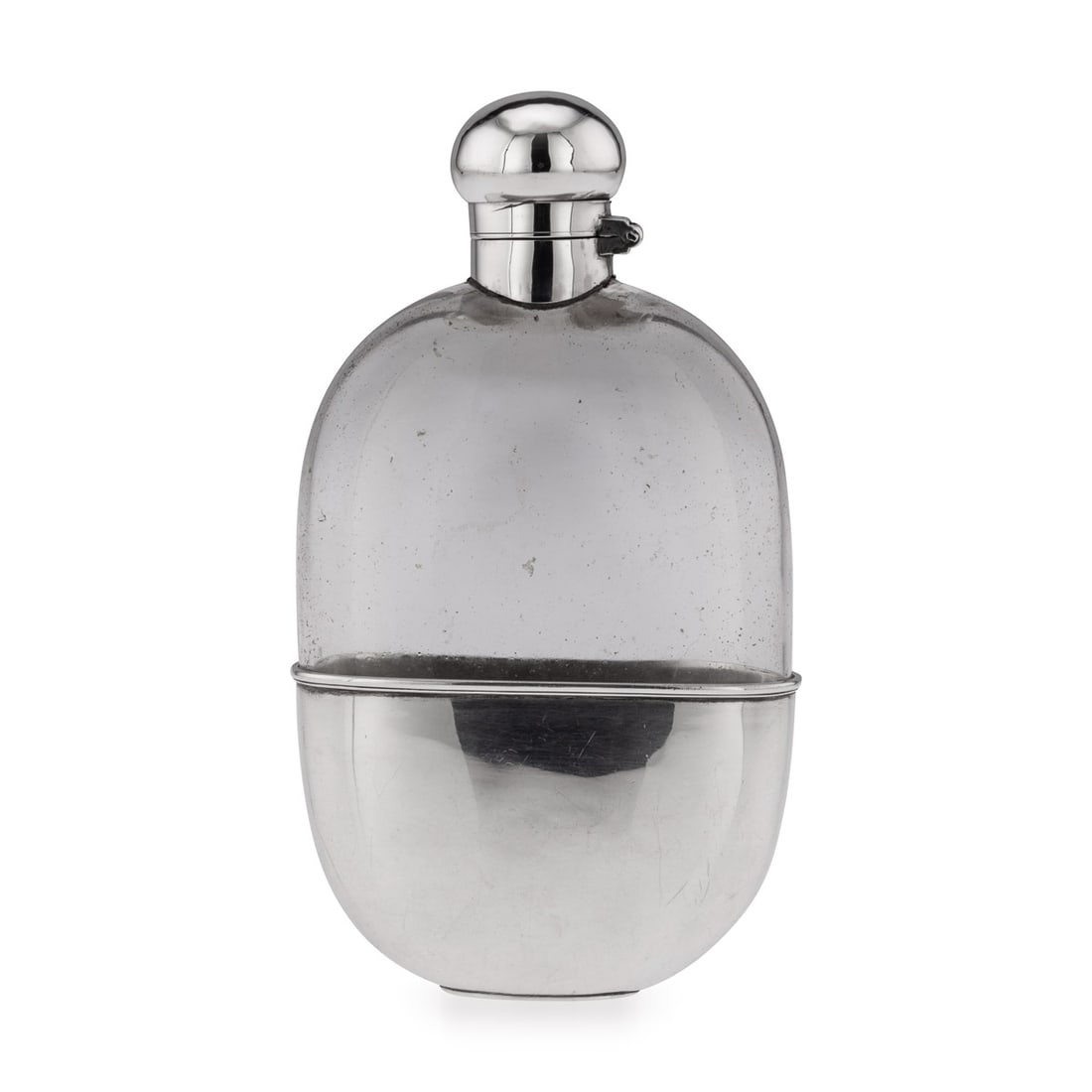 ANTIQUE 20thC EDWARDIAN SOLID SILVER & GLASS HIP FLASK, SHEFFIELD c.1910 (1 of 8)