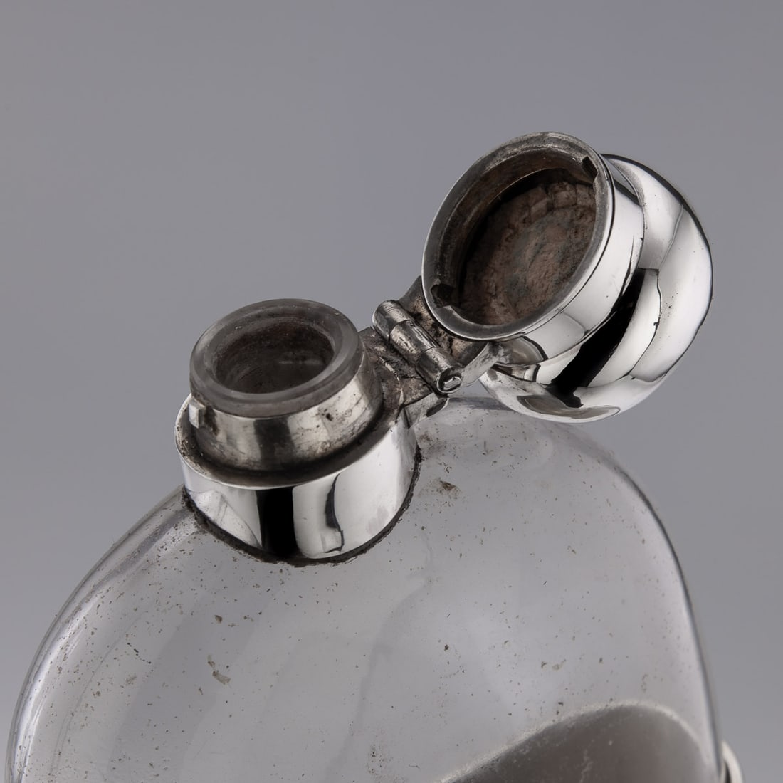 ANTIQUE 20thC EDWARDIAN SOLID SILVER & GLASS HIP FLASK, SHEFFIELD c.1910 - 4
