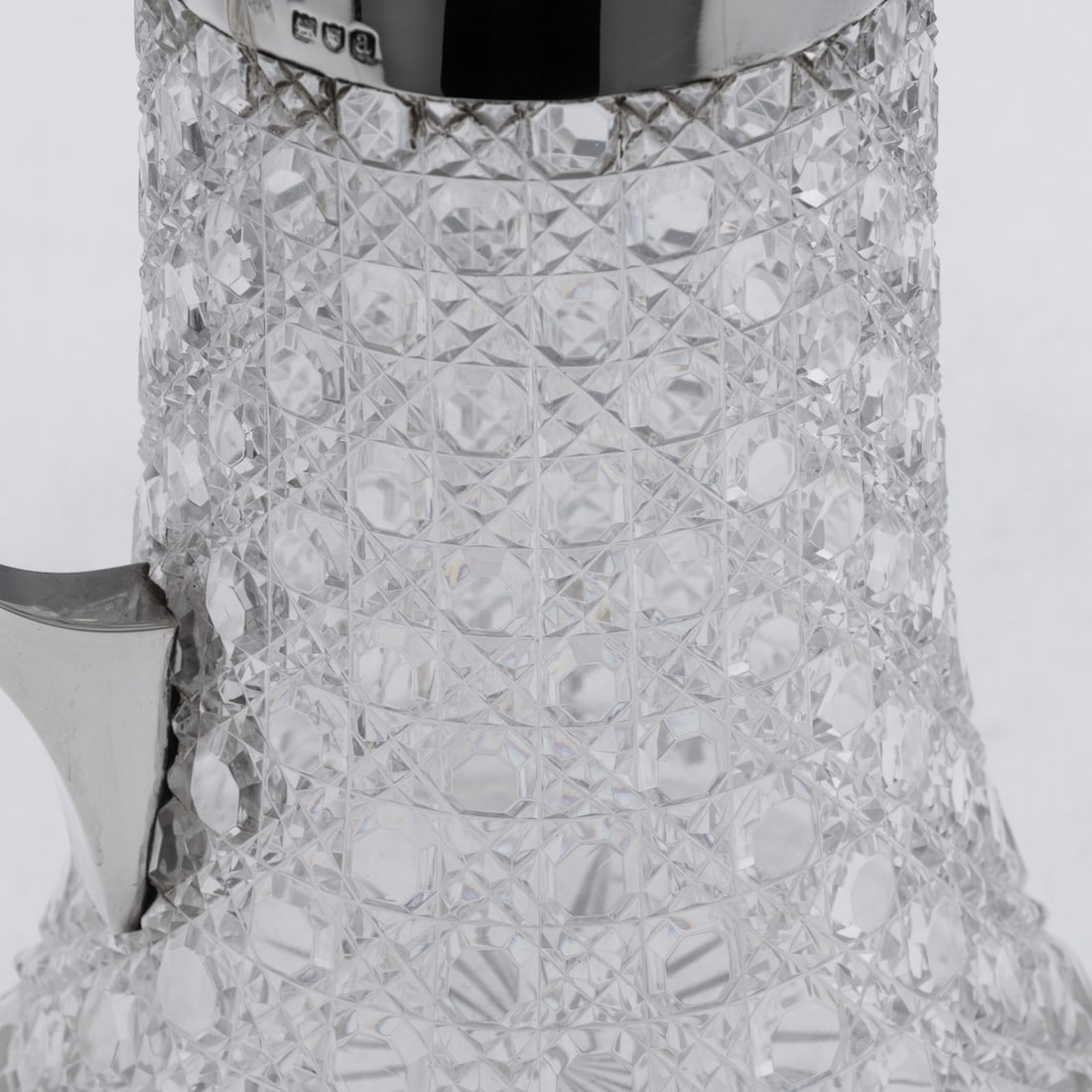 ANTIQUE 19thC VICTORIAN SOLID SILVER & CUT GLASS LARGE CLARET JUG, LONDON c.1896 - 16