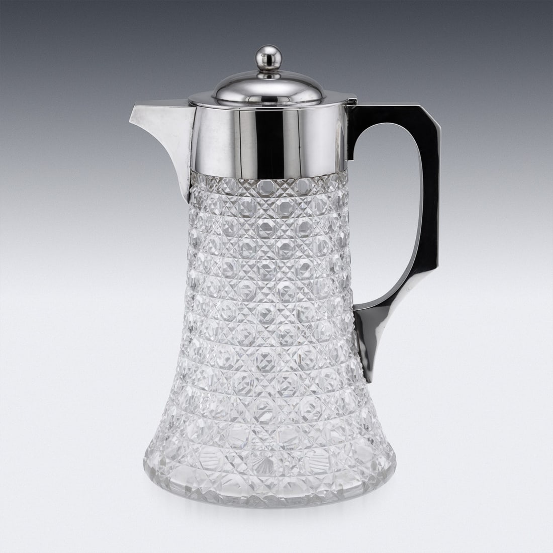 ANTIQUE 19thC VICTORIAN SOLID SILVER & CUT GLASS LARGE CLARET JUG, LONDON c.1896 - 3
