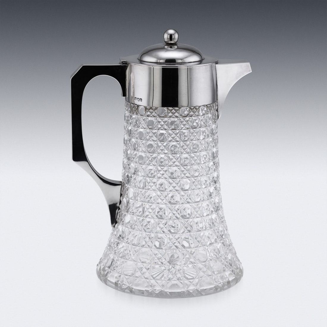ANTIQUE 19thC VICTORIAN SOLID SILVER & CUT GLASS LARGE CLARET JUG, LONDON c.1896 - 5