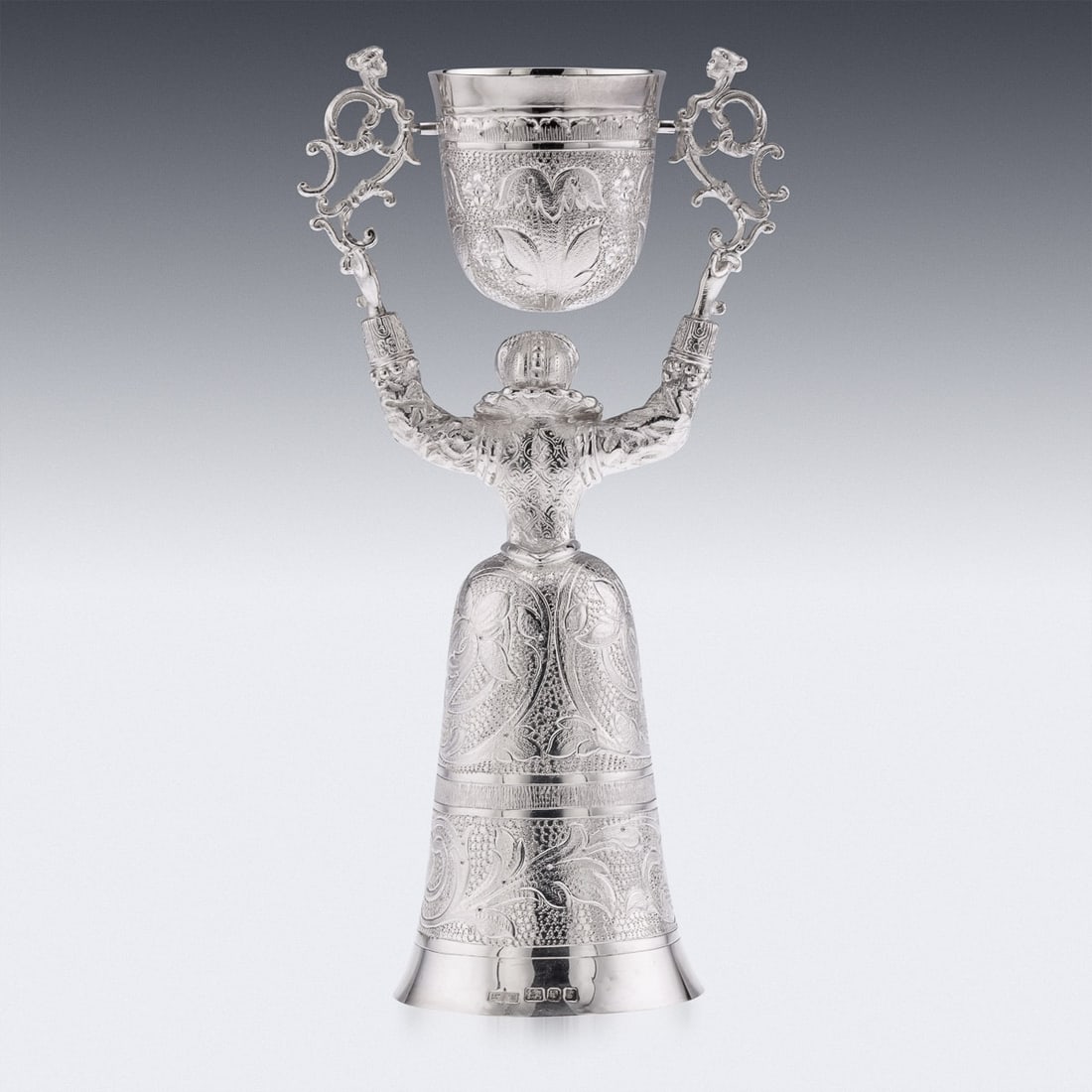 NOVELTY 20thC SOLID SILVER WEDDING WAGER CUP, LONDON c.1973 - 3