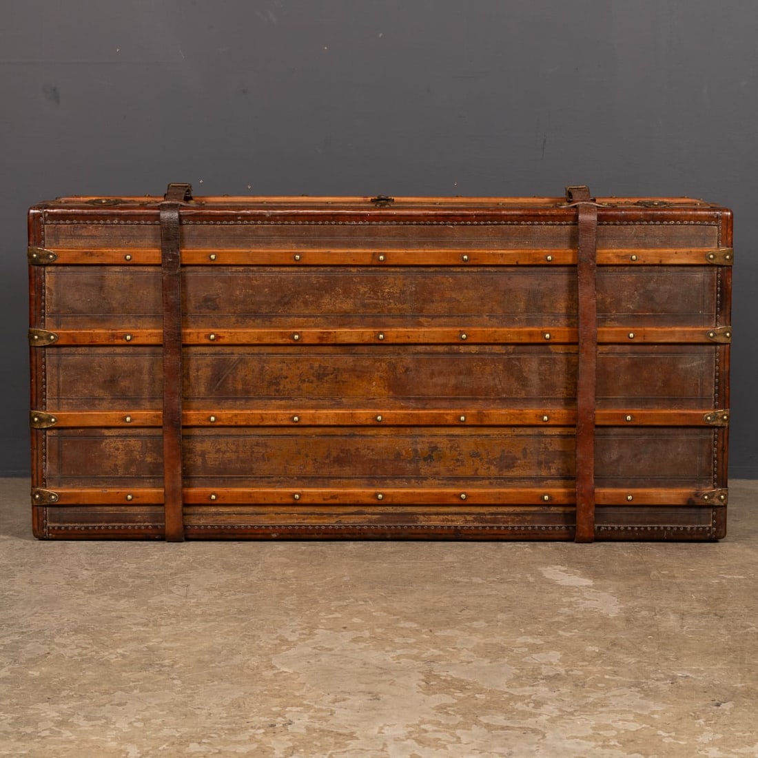 ANTIQUE 19thC VICTORIAN LEATHER TRAVEL TRUNK c.1870 - 7