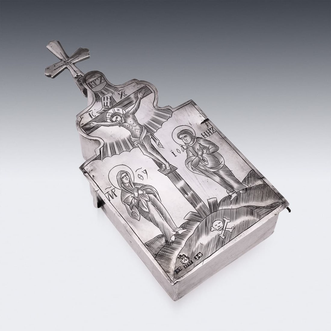 ANTIQUE 18thC RUSSIAN SOLID SILVER RELIQUARY BOX, MOSCOW c.1795 - 5