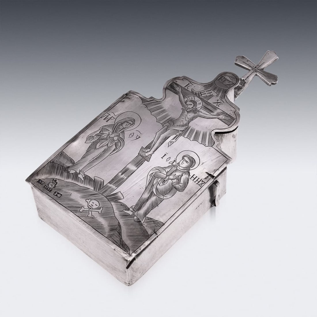 ANTIQUE 18thC RUSSIAN SOLID SILVER RELIQUARY BOX, MOSCOW c.1795 - 6