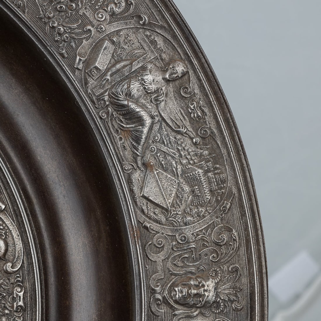 ANTIQUE 19thC VICTORIAN IRON REPOUSSE RENAISSANCE "TEMPERANCE" BASIN c.1880 - 14