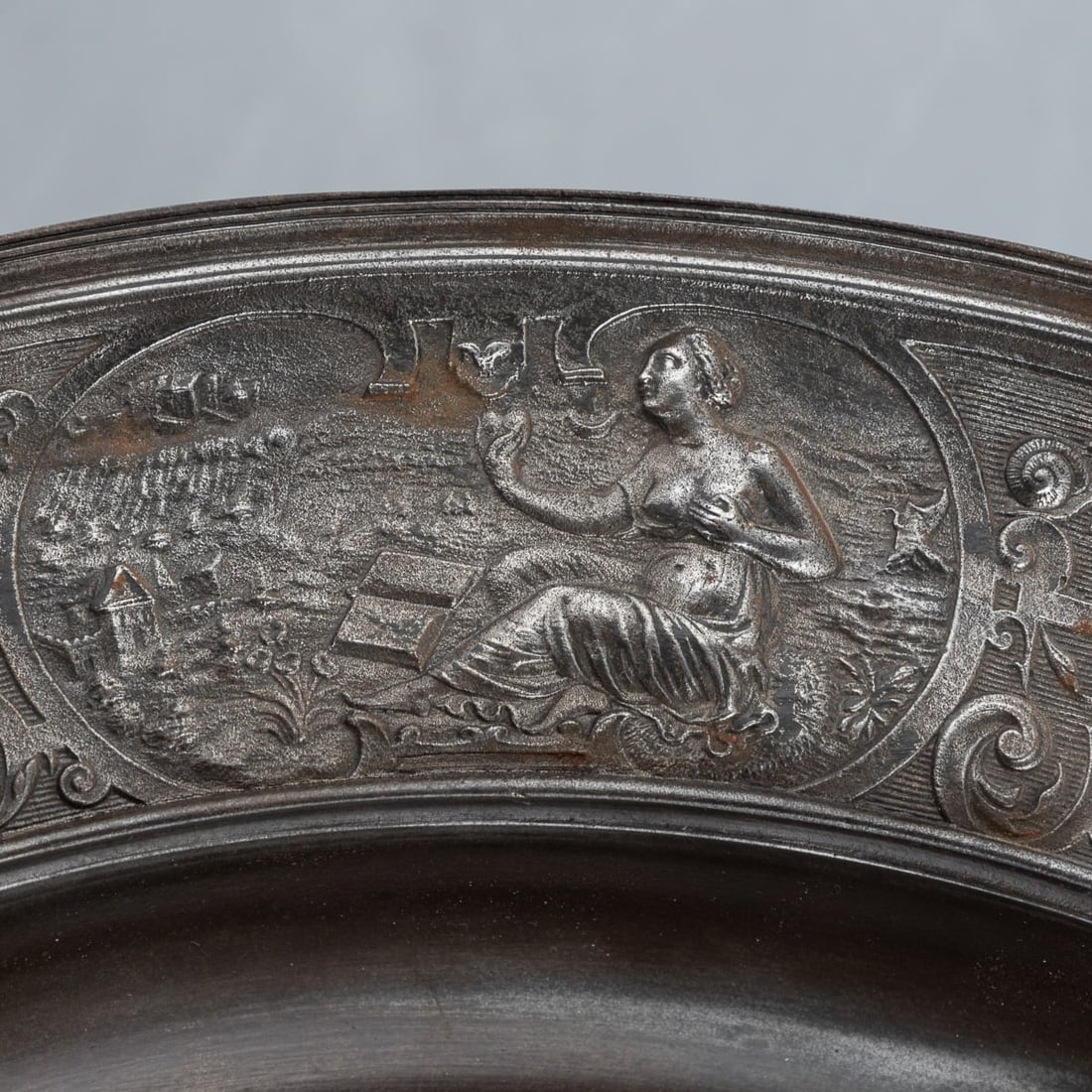 ANTIQUE 19thC VICTORIAN IRON REPOUSSE RENAISSANCE "TEMPERANCE" BASIN c.1880 - 8