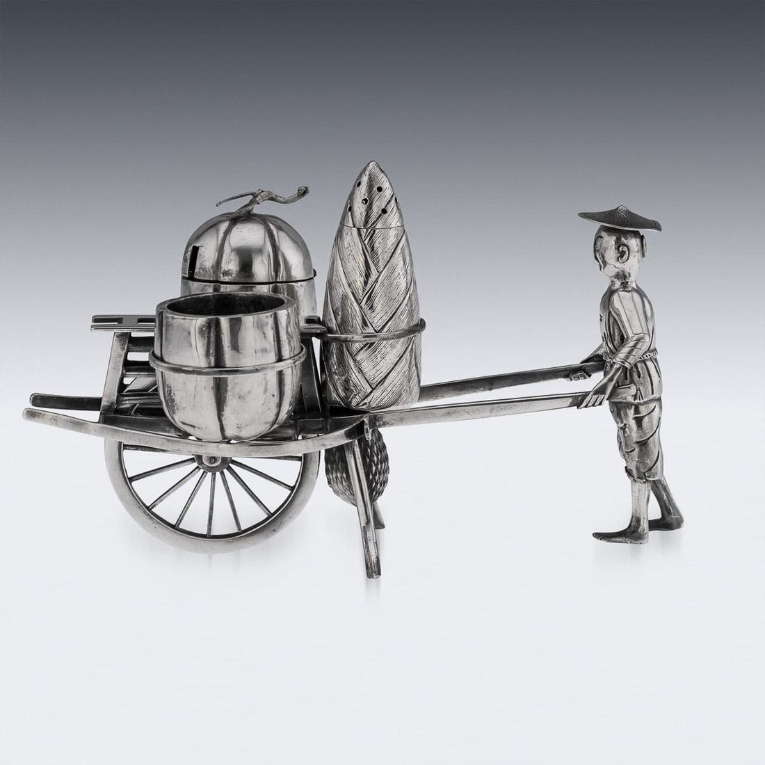 ANTIQUE 20thC CHINESE EXPORT SOLID SILVER CONDIMENT SET c.1900 - 2