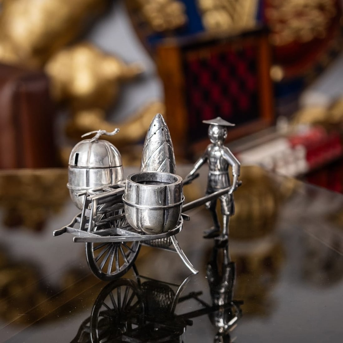 ANTIQUE 20thC CHINESE EXPORT SOLID SILVER CONDIMENT SET c.1900 - 3